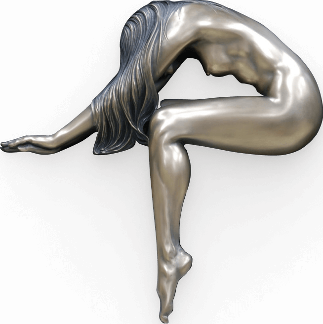 bronze sculpture of woman leaning forward